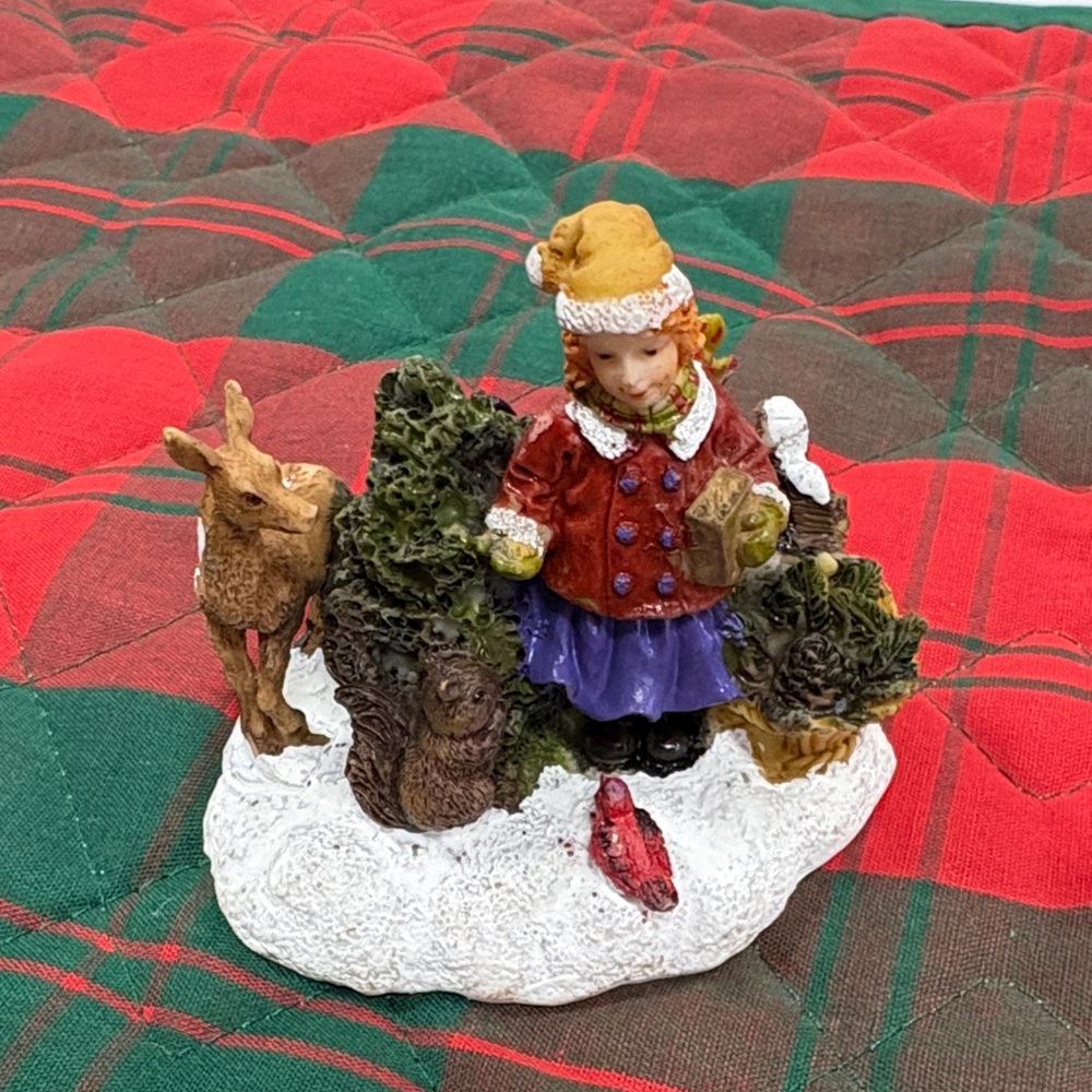 Holiday Figurine with Girl and Deer